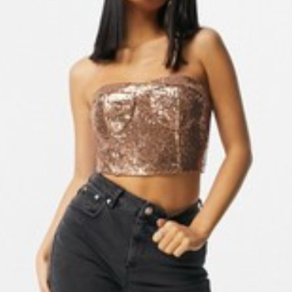 🔵 Collective the Label Sequin Bandeau Corset Top UK4P - Picture 2 of 6